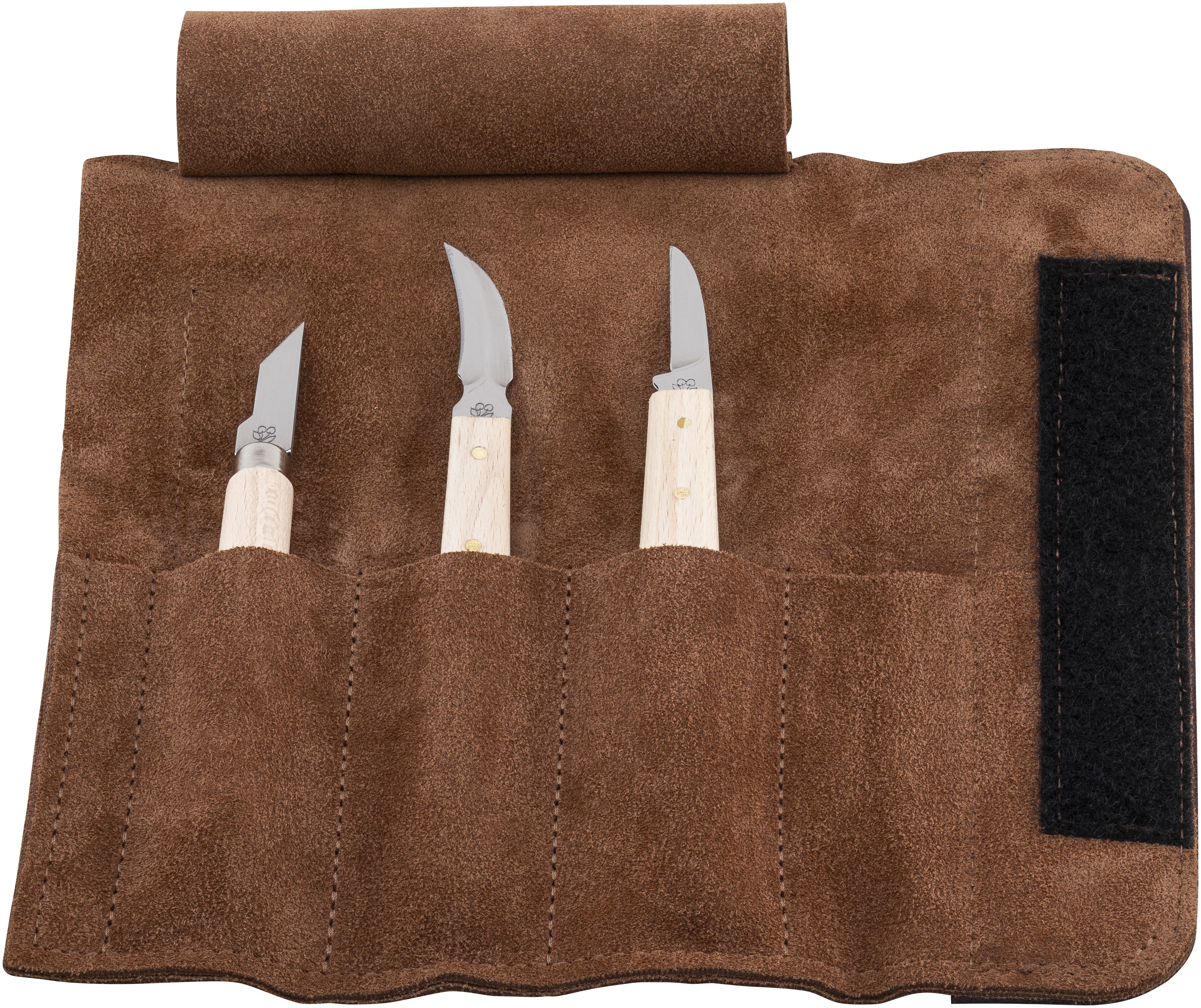 Kirschen 3307000 Schnitzmessersatz in Veloursleder-Rolltasche