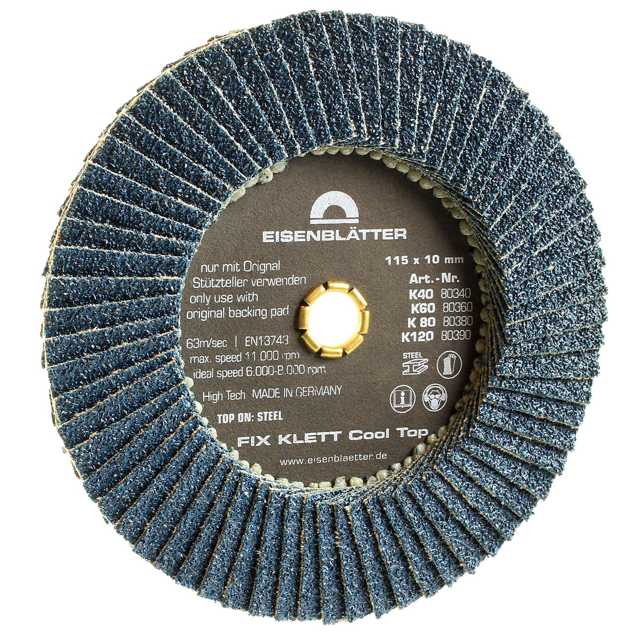 Restposten Eisenblätter 80440 FIX KLETT Cool Top® 125 x 10 mm, Korn 40, Klett, Fächerschleifscheibe